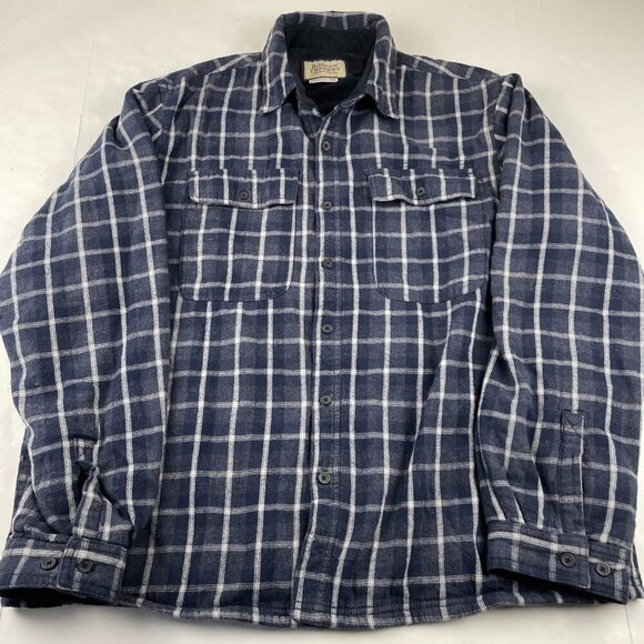Boston Traders Flannel Shirt Jacket Men’s 2XL Button Up Fleece Lined Check Blue - Picture 2 of 9